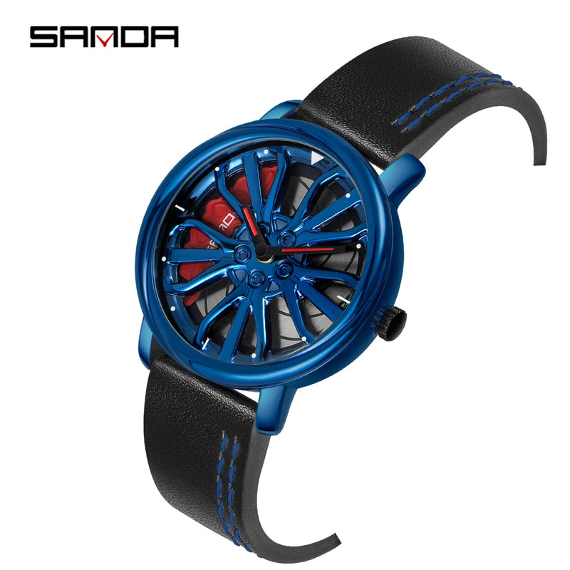 Venda quente relógio masculino esportes 360 rotação roda de carro dial relógios masculino à prova dwaterproof água aço inoxidável quartzo relógio pulso relogio