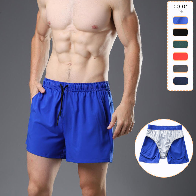 Shorts masculinos para corrida e exercícios, plus size, calças casuais respiráveis com forro triangular, shorts de treinamento fitness de secagem rápida