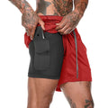 Shorts esportivos masculinos, shorts esportivos de corrida de dois andares, 2 em 1, calças de praia, verão, academia, treinamento de fitness, calças curtas de corrida masculinas