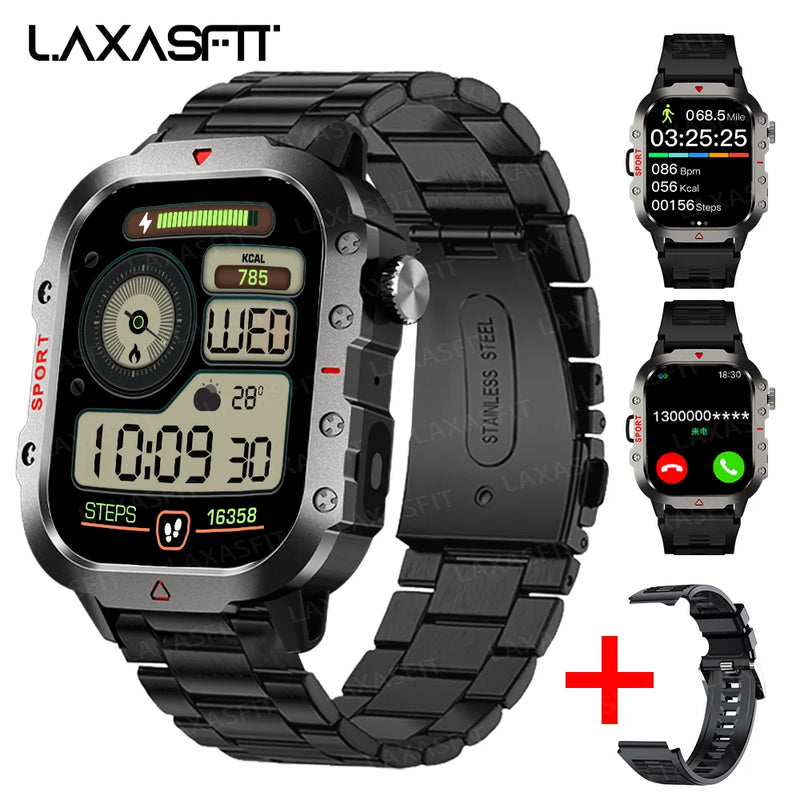 Relógio inteligente militar masculino ao ar livre Bluetooth Talk Sports Monitor de frequência cardíaca Relógio inteligente Android IOS - LAXASFIT