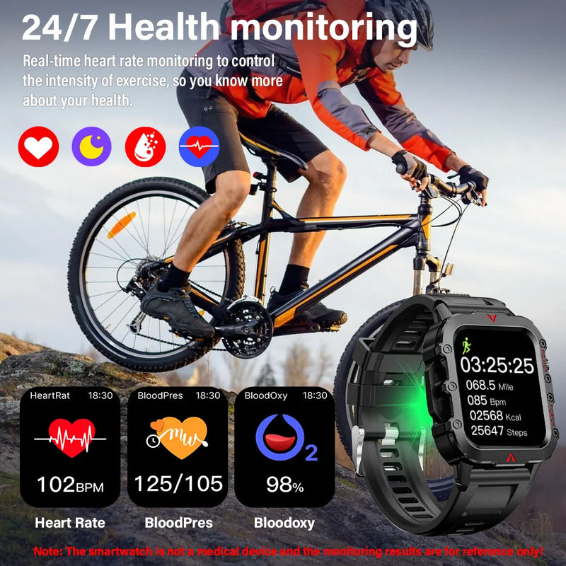 Relógio inteligente militar masculino ao ar livre Bluetooth Talk Sports Monitor de frequência cardíaca Relógio inteligente Android IOS - LAXASFIT