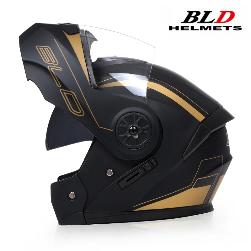 BLD Personalizado Motocicleta Full Face Capacete Homens Mulheres Moda Lente Dupla Capacetes Motocross Corrida Modular Flip Up Casco Moto