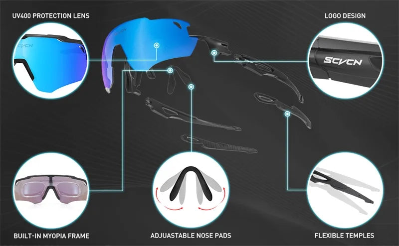 SCVCN Polarizado MTB Ciclismo Óculos para Homens e Mulheres, Esportes Correndo Óculos De Sol, Bicicleta Fotocromática, Óculos De Bicicleta, Óculos De Pesca, UV400
