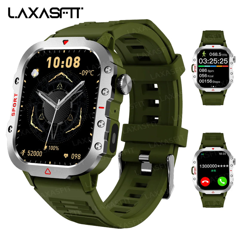 Relógio inteligente militar masculino ao ar livre Bluetooth Talk Sports Monitor de frequência cardíaca Relógio inteligente Android IOS - LAXASFIT