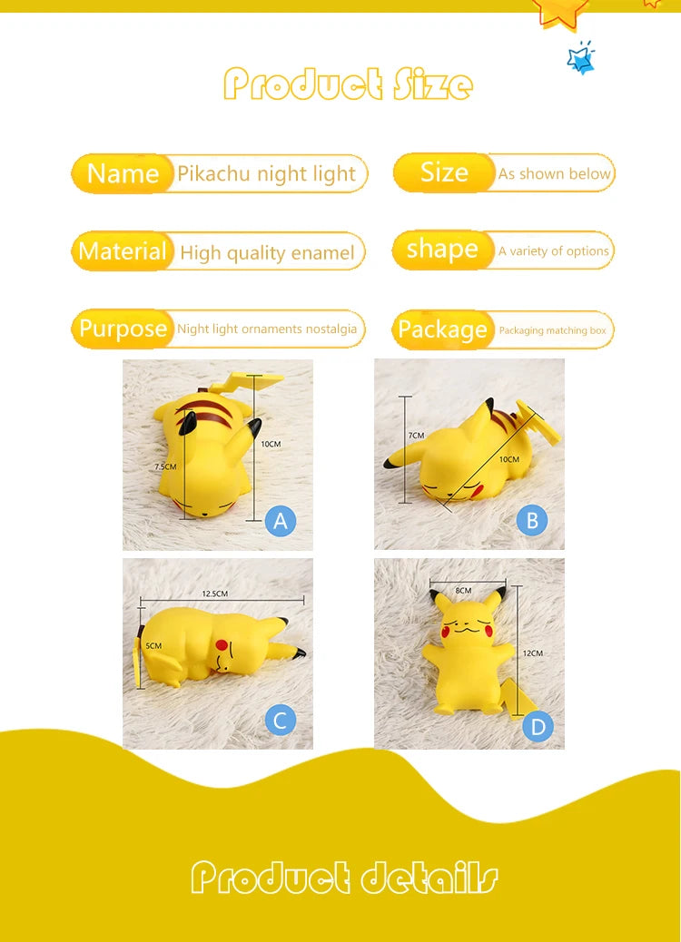 Pokemon Pikachu LED Night Light para crianças, anime bonito, luz suave, quarto, luz de cabeceira, decoração do quarto, Natal, brinquedo presente