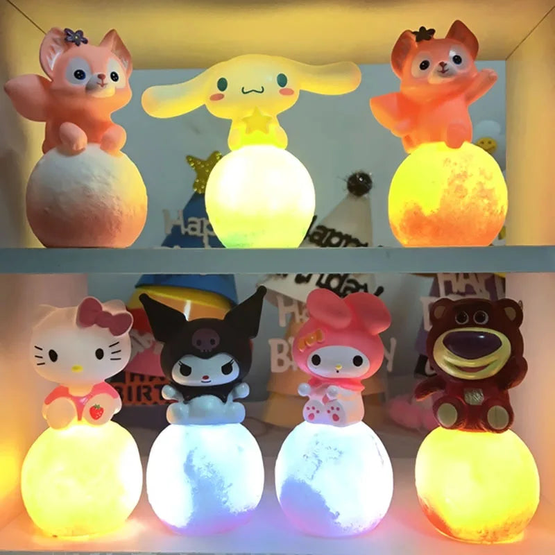 Sanrio kuromi cinnamoroll olá kitty dos desenhos animados brilhante luz da noite lâmpada do quarto kawaii bonito decorações de mesa acessórios aniversário