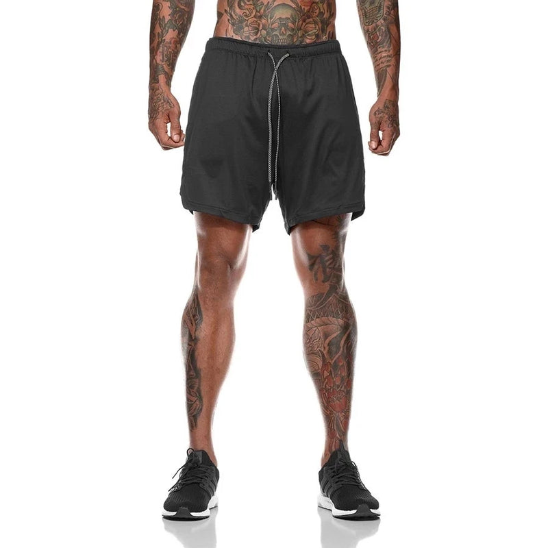 Shorts esportivos masculinos, shorts esportivos de corrida de dois andares, 2 em 1, calças de praia, verão, academia, treinamento de fitness, calças curtas de corrida masculinas