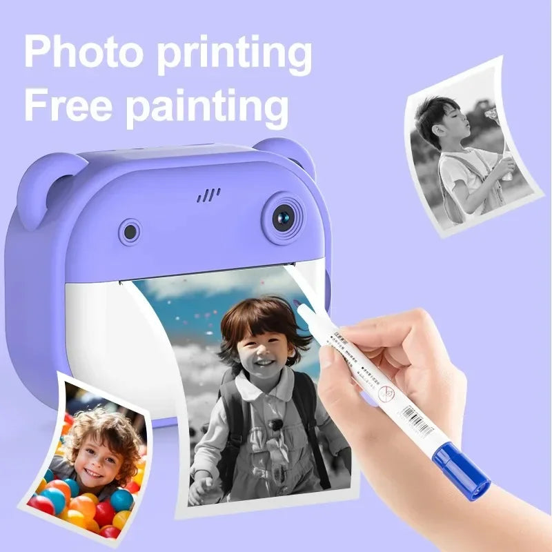 Crianças câmera de impressão instantânea crianças vídeo fotografia câmera fotográfica digital brinquedo mini impressora térmica para menino meninas presente aniversário