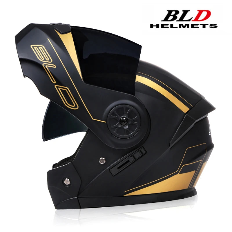 BLD Personalizado Motocicleta Full Face Capacete Homens Mulheres Moda Lente Dupla Capacetes Motocross Corrida Modular Flip Up Casco Moto