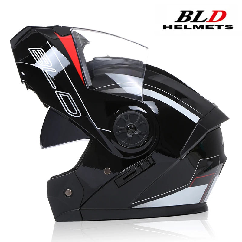 BLD Personalizado Motocicleta Full Face Capacete Homens Mulheres Moda Lente Dupla Capacetes Motocross Corrida Modular Flip Up Casco Moto