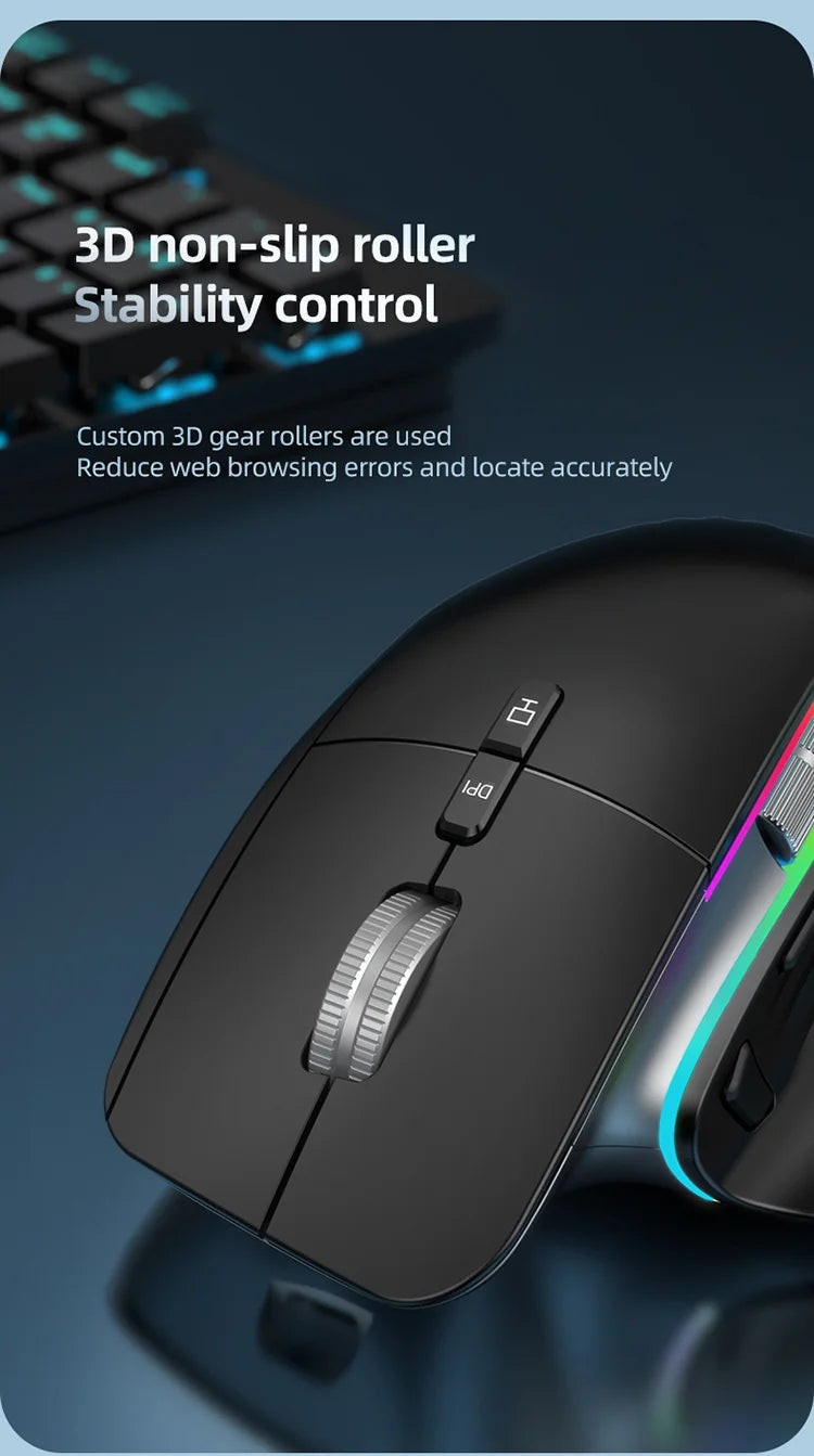 Bluetooth +2.4G Mouse sem fio recarregável 12 cores RGB LED Gaming Mouse ergonômico para computador gamer laptop iPad