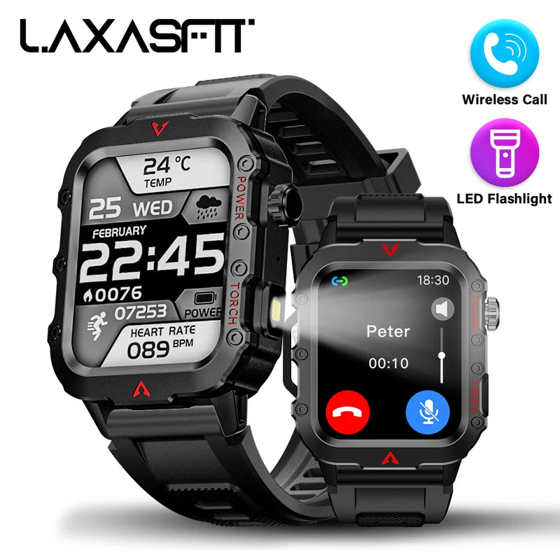 Relógio inteligente militar masculino ao ar livre Bluetooth Talk Sports Monitor de frequência cardíaca Relógio inteligente Android IOS - LAXASFIT