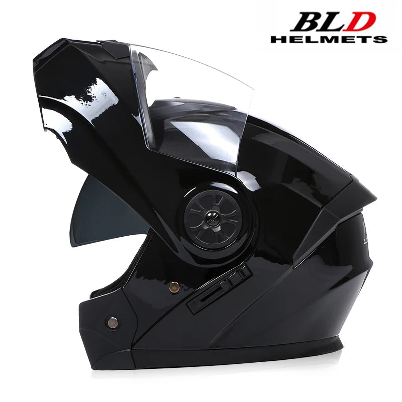 BLD Personalizado Motocicleta Full Face Capacete Homens Mulheres Moda Lente Dupla Capacetes Motocross Corrida Modular Flip Up Casco Moto