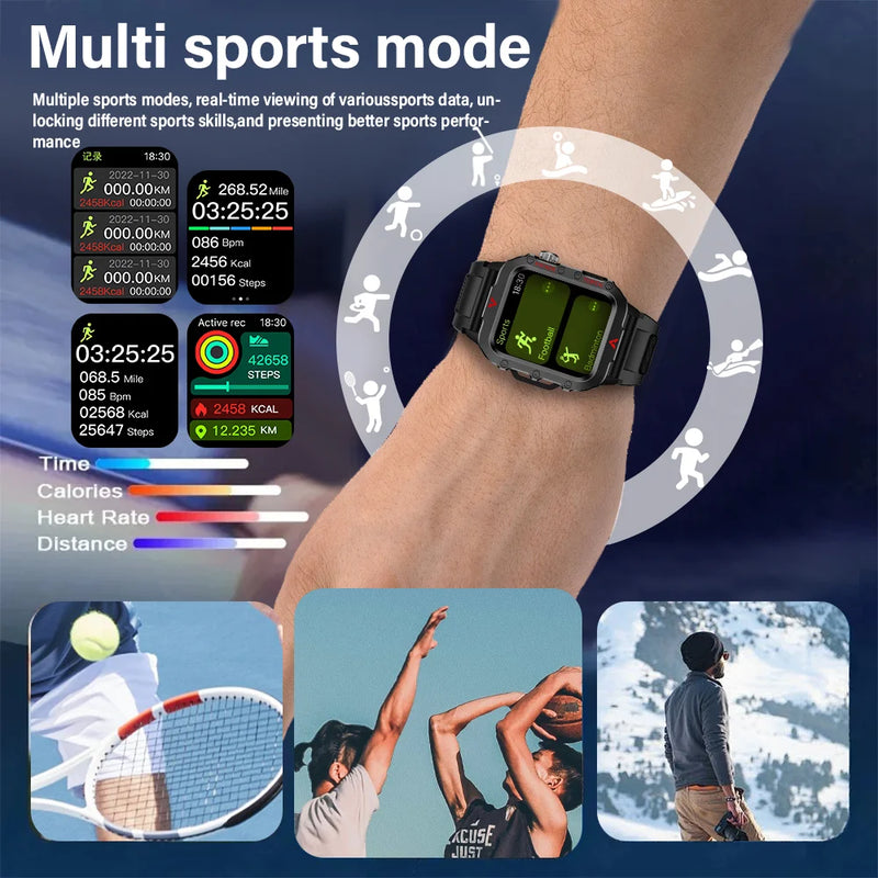 Relógio inteligente militar masculino ao ar livre Bluetooth Talk Sports Monitor de frequência cardíaca Relógio inteligente Android IOS - LAXASFIT