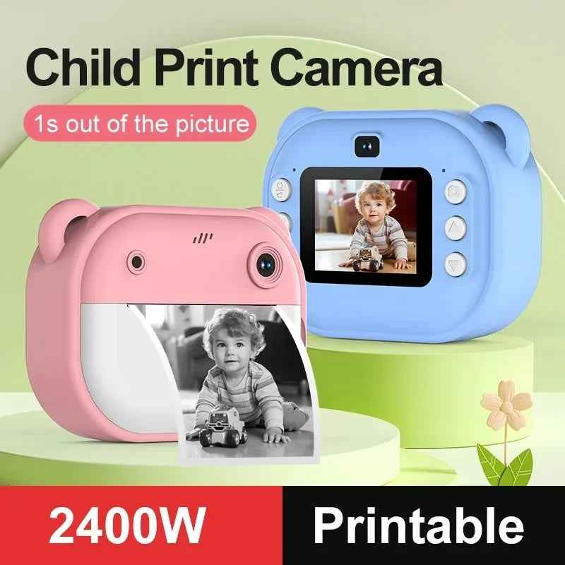 Crianças câmera de impressão instantânea crianças vídeo fotografia câmera fotográfica digital brinquedo mini impressora térmica para menino meninas presente aniversário