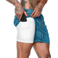 Shorts esportivos masculinos, shorts esportivos de corrida de dois andares, 2 em 1, calças de praia, verão, academia, treinamento de fitness, calças curtas de corrida masculinas