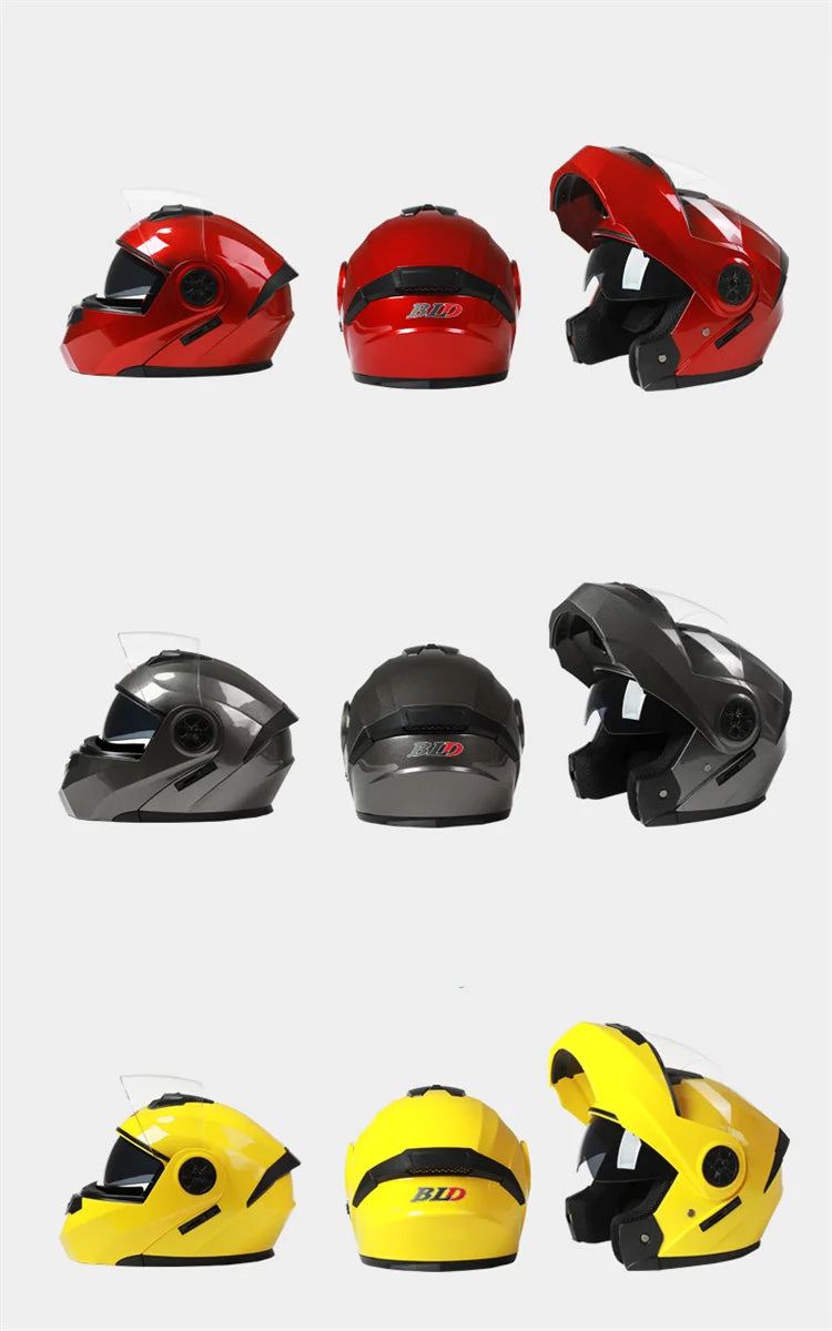 BLD Personalizado Motocicleta Full Face Capacete Homens Mulheres Moda Lente Dupla Capacetes Motocross Corrida Modular Flip Up Casco Moto