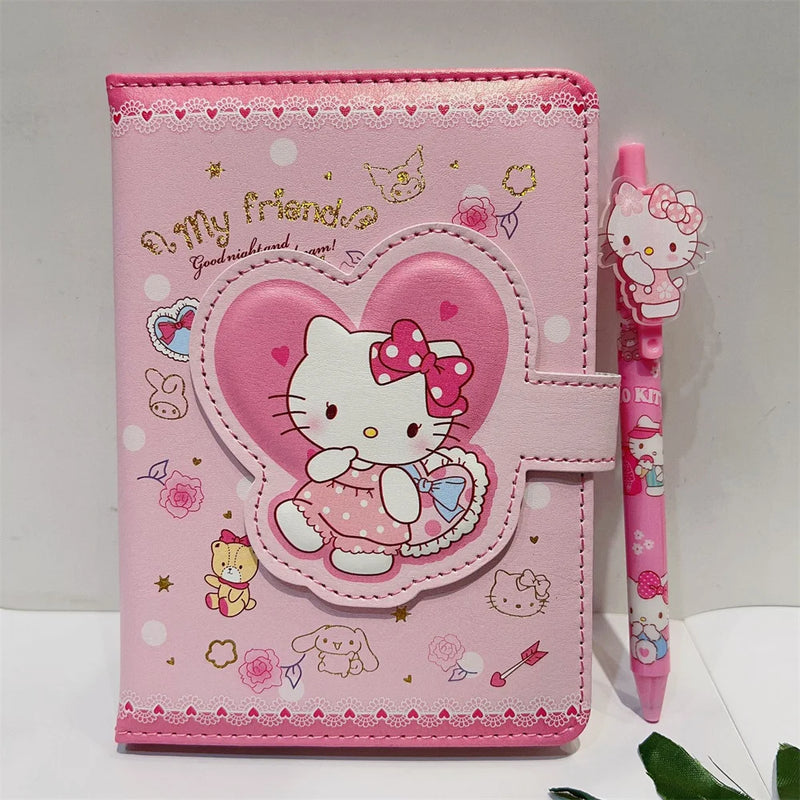 Sanrio Hello Kitty Notebook Gel Pen, Cinnamoroll, Kuromi Notepad, Conjunto de Papelaria Portátil, Material Escolar Escritório, Presentes