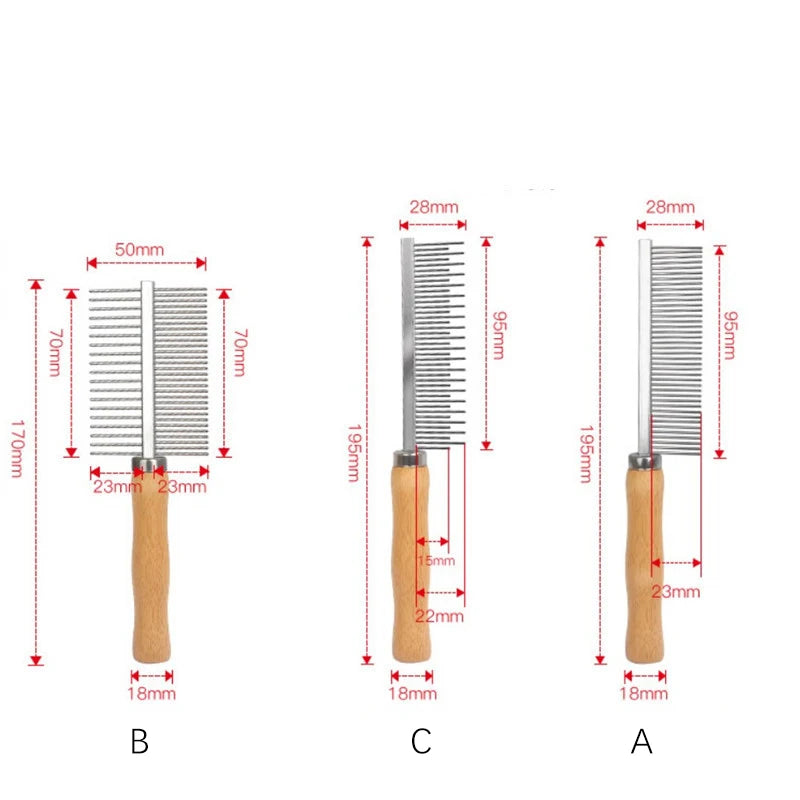 Pente Profissional De Aço Inoxidável Para Cães Com Cabo De Madeira / Removedor De Pelos De Animais