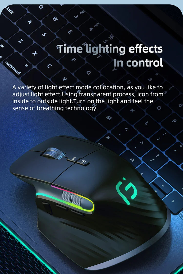 Bluetooth +2.4G Mouse sem fio recarregável 12 cores RGB LED Gaming Mouse ergonômico para computador gamer laptop iPad