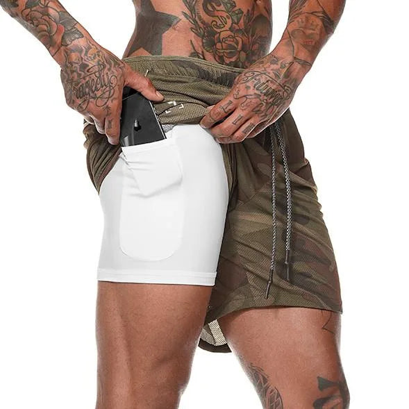 Shorts esportivos masculinos, shorts esportivos de corrida de dois andares, 2 em 1, calças de praia, verão, academia, treinamento de fitness, calças curtas de corrida masculinas