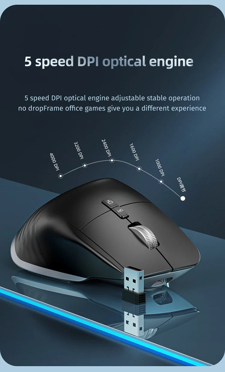 Bluetooth +2.4G Mouse sem fio recarregável 12 cores RGB LED Gaming Mouse ergonômico para computador gamer laptop iPad