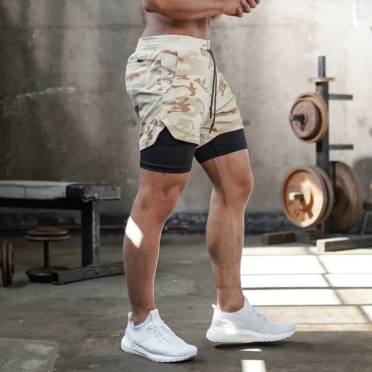 Shorts de corrida camuflados masculinos, shorts esportivos de academia 2 em 1, secagem rápida, treino, academia, fitness, corrida, calças curtas, verão, shorts masculinos