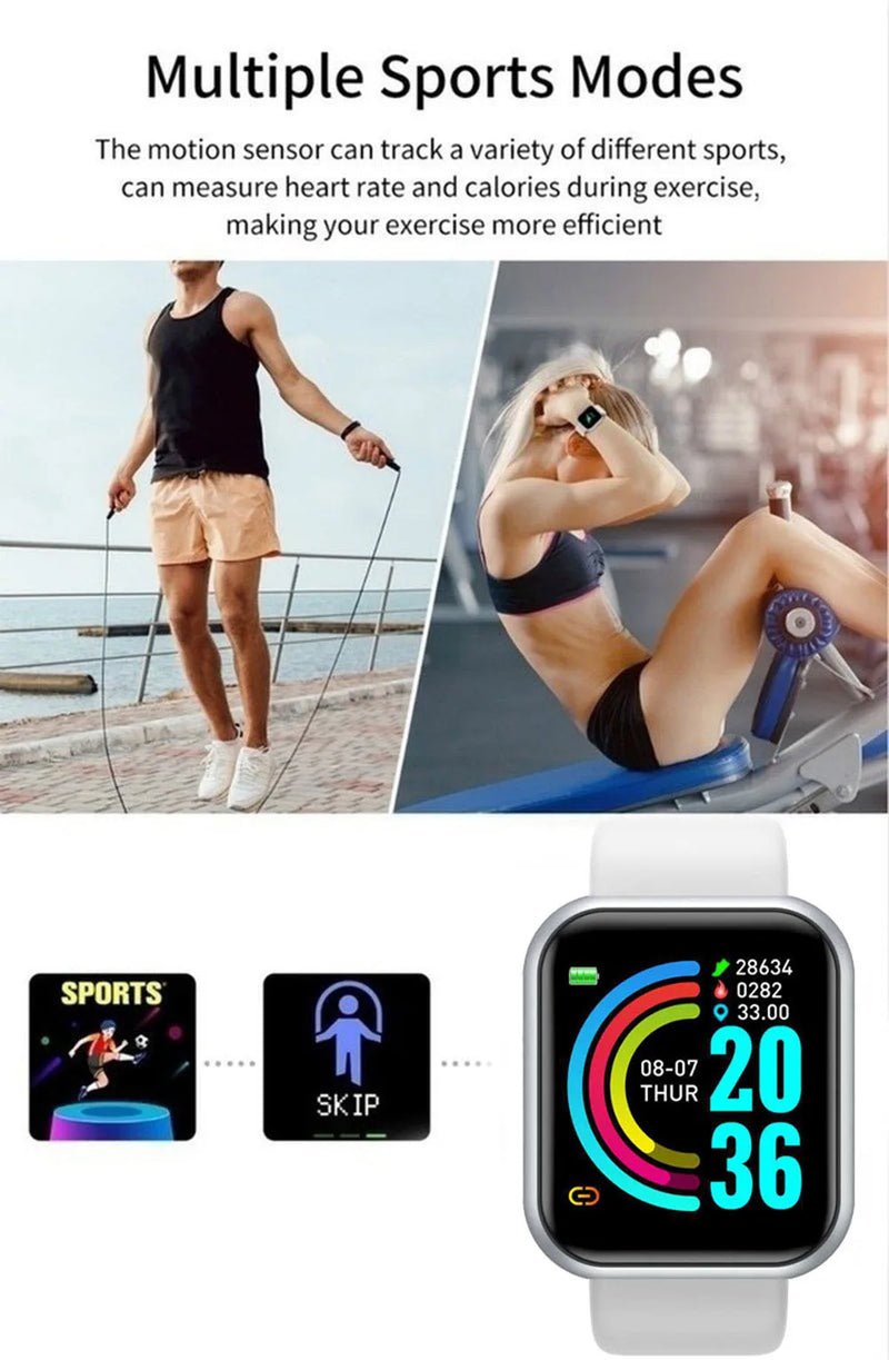 Relógio inteligente multifuncional para homens e mulheres, telefone conectado bluetooth, música, pulseira de esportes fitness, monitor de sono, smartwatch y68, d20