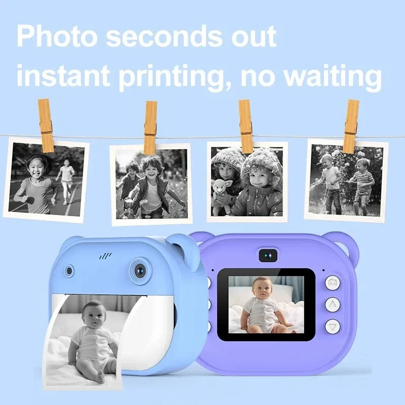 Crianças câmera de impressão instantânea crianças vídeo fotografia câmera fotográfica digital brinquedo mini impressora térmica para menino meninas presente aniversário