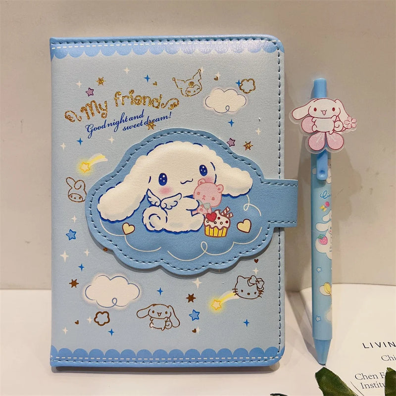 Sanrio Hello Kitty Notebook Gel Pen, Cinnamoroll, Kuromi Notepad, Conjunto de Papelaria Portátil, Material Escolar Escritório, Presentes