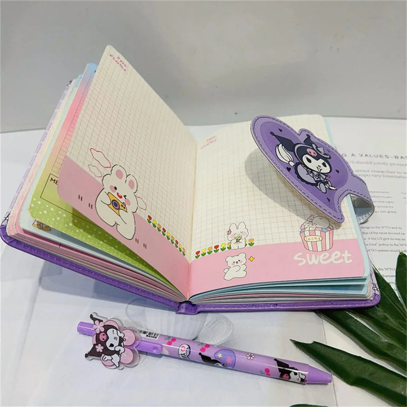 Sanrio Hello Kitty Notebook Gel Pen, Cinnamoroll, Kuromi Notepad, Conjunto de Papelaria Portátil, Material Escolar Escritório, Presentes